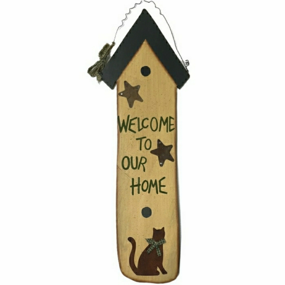 Welcome To Our Home Cat Lover Hanging Handcrafted Rustic Wood Art Hand Crafted